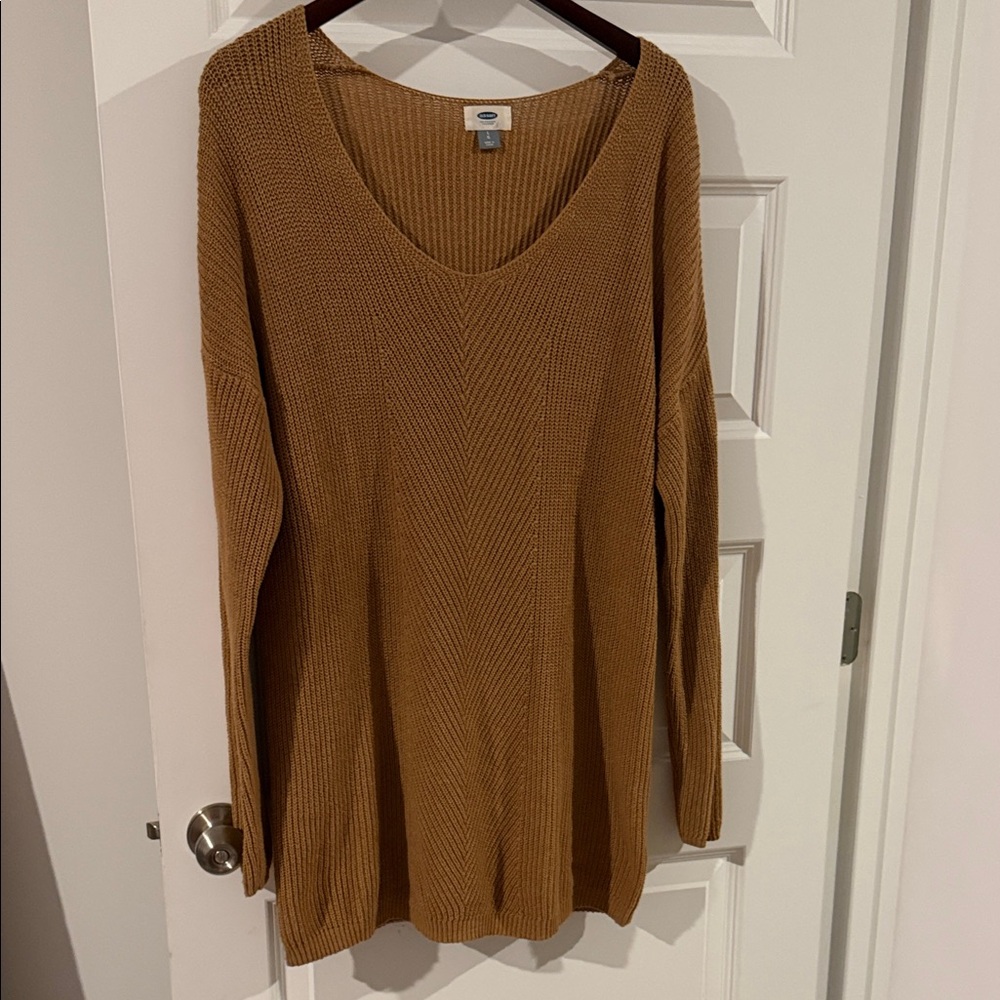 Women's Scoop Neck Long Sleeve Sweater Dress - Tan Camel Brown Large